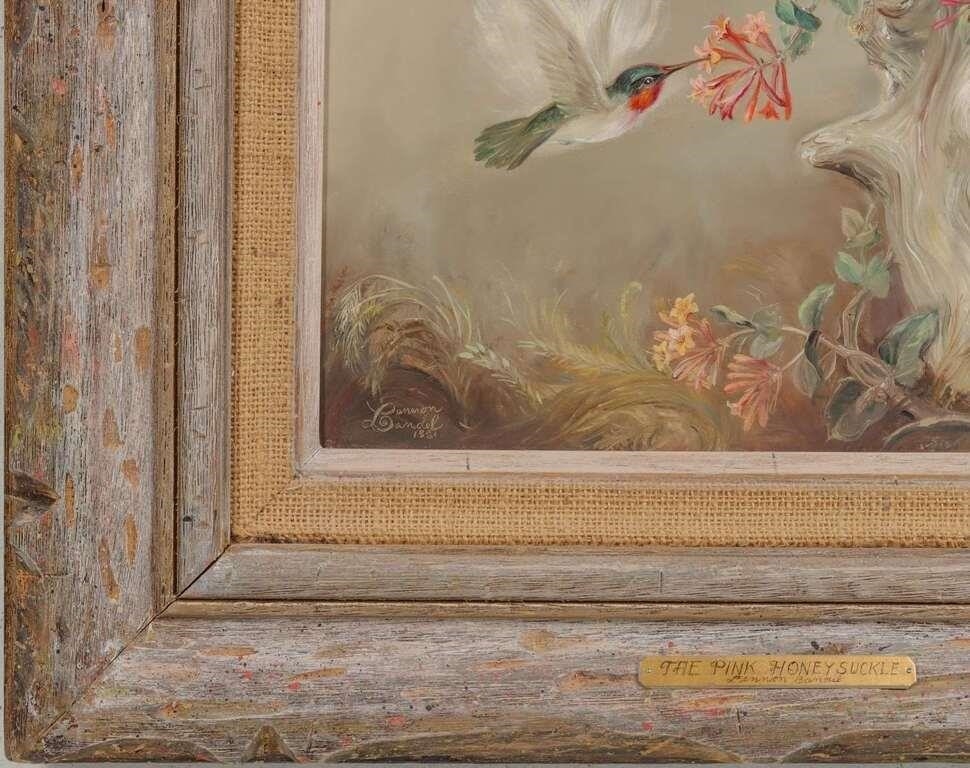 Artwork by Lennon Ray Bandel, 1906-2004). The Pink Honeysuckle. 1981. Signed lower left and dated 1981, Made of OIL ON MASONITE