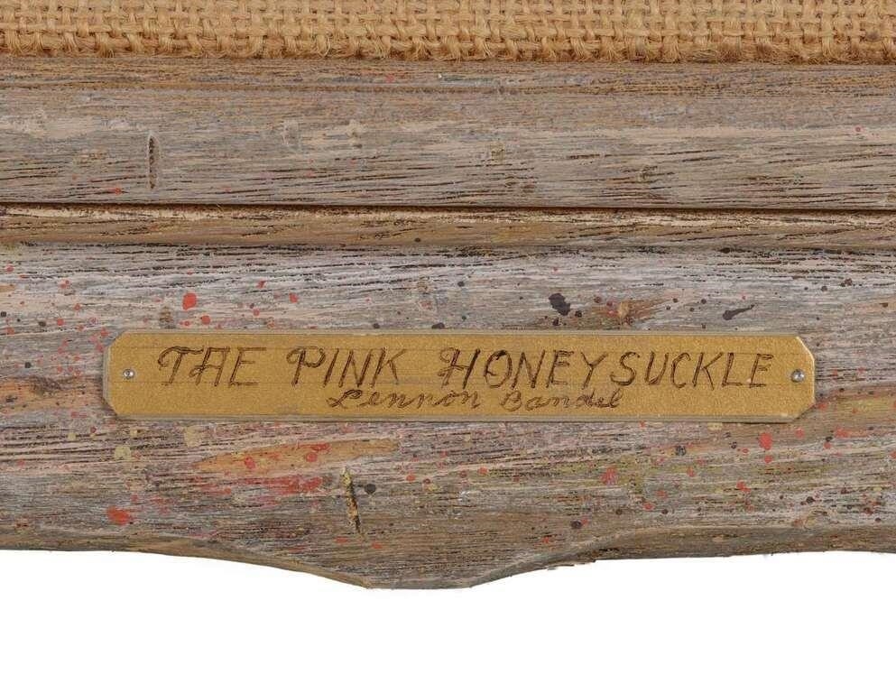 Artwork by Lennon Ray Bandel, 1906-2004). The Pink Honeysuckle. 1981. Signed lower left and dated 1981, Made of OIL ON MASONITE