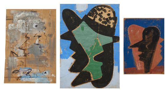 Ohne Titel (Profile mit Farbflecken) & Ohne Titel (Profile Schwarz) & Ohne Titel (Profile vor blauem Grund) by Hermann Glöckner, Executed in 1965