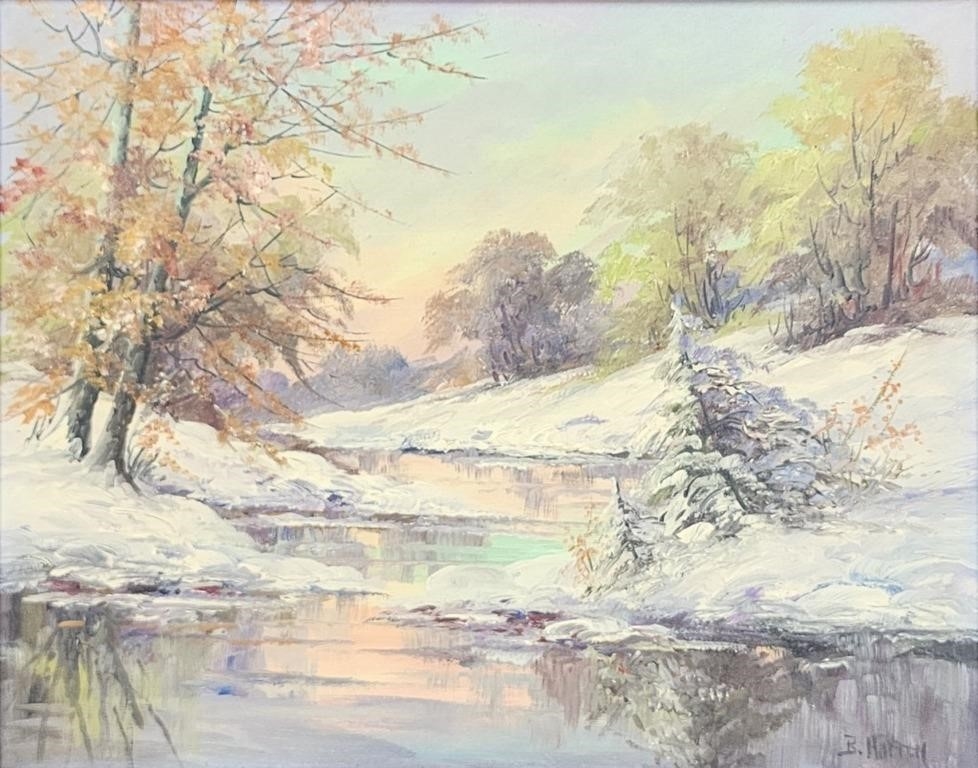 Artwork by Bertha Hatton Duke, Bertha Hatton (Duke) 16x20 O/C Winter Creek, Made of O/C