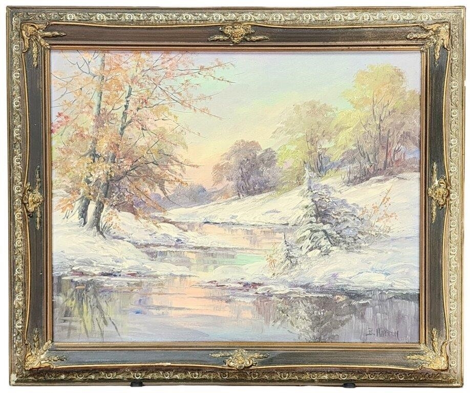 Artwork by Bertha Hatton Duke, Bertha Hatton (Duke) 16x20 O/C Winter Creek, Made of O/C