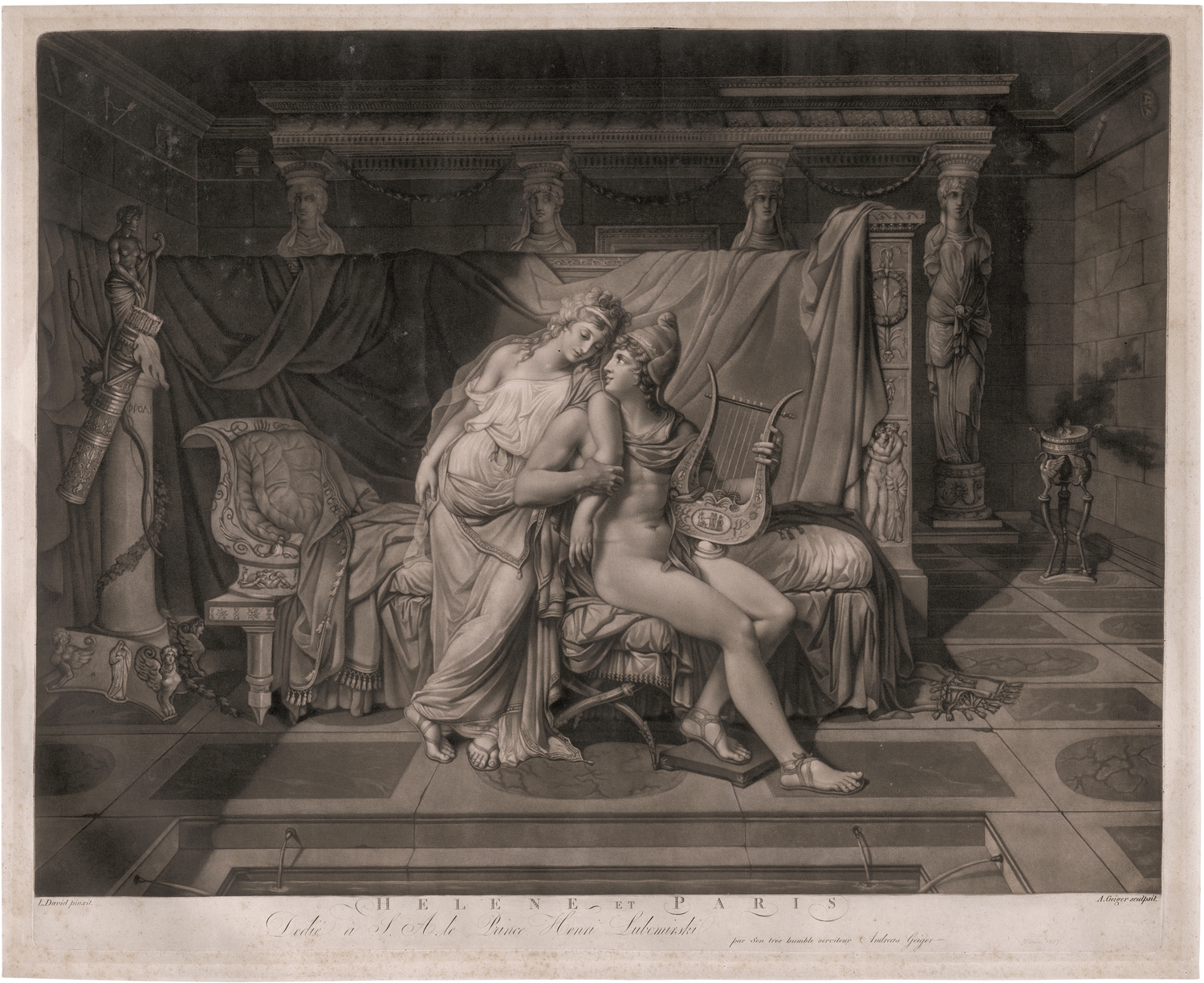 Artwork by Jacques-Louis David, Andreas Geiger, Helena und Paris, Made of mezzotint on vellum