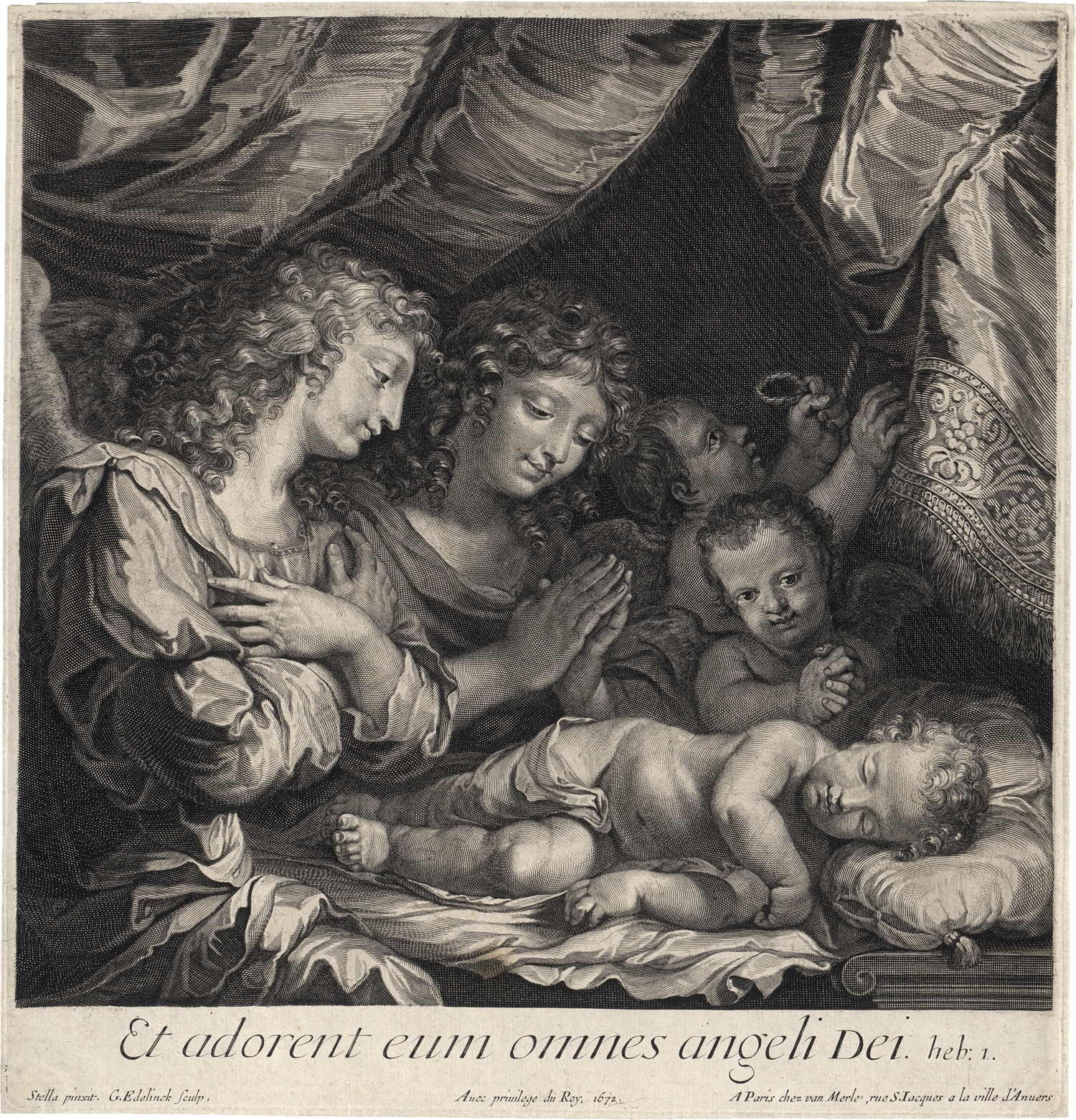 Gérard Edelinck | Das Christuskind von Engeln verehrt (1667) | MutualArt