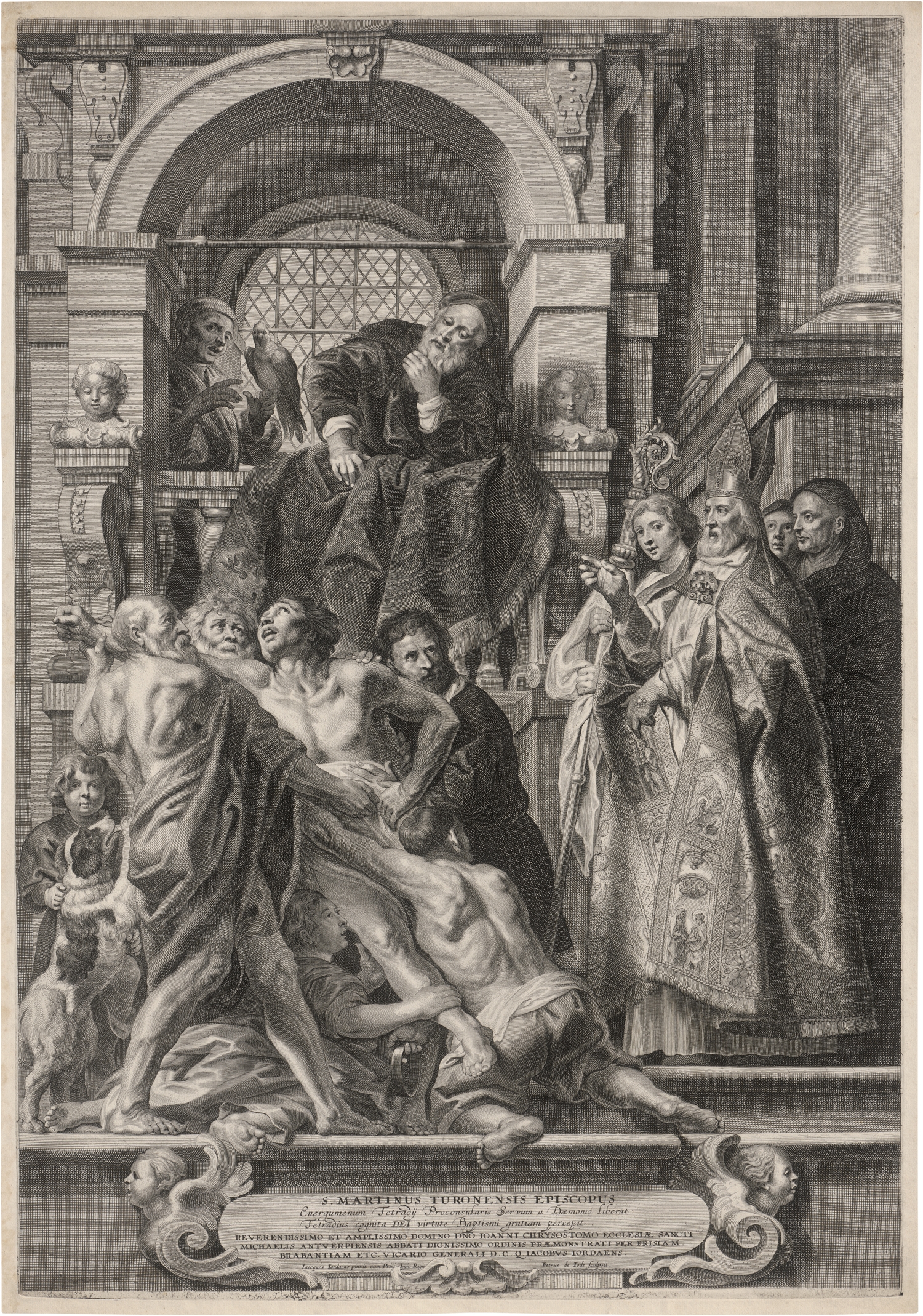 Artwork by Jacob Jordaens, Pieter de Jode II, Der hl. Martin heilt den Besessenen des Präfekten, Made of copperplate engraving