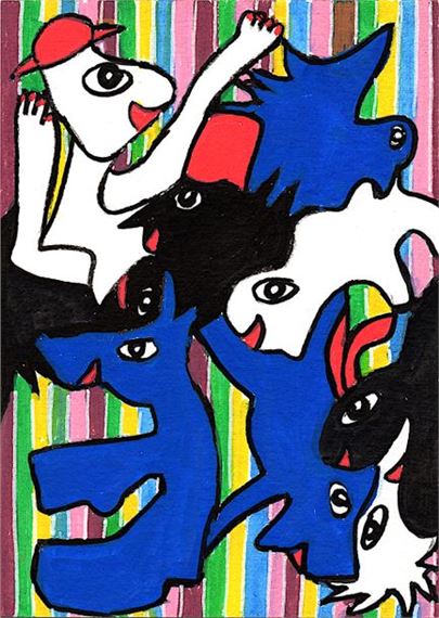 Embrouillamini / Technique mixte sur papier fort / Titré, signé et daté