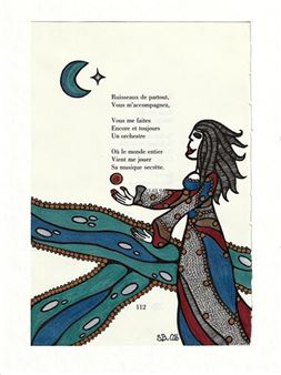 Vous m'accompagnez / Encre de Chine et crayon de couleur sur page de livre / Monogrammé et daté - Stéphanie Buttay