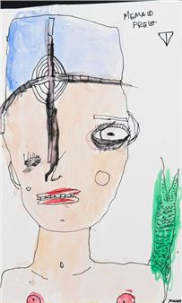 Memaid preist / Technique mixte sur papier / Titré en haut à droite / Signé en bas à droite / - Melissa Monroe