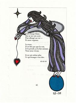 Voici nuage blanc / Encre de Chine et crayon de couleur sur page de livre / Monogrammé et daté - Stéphanie Buttay