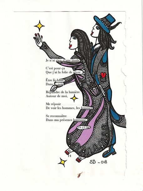 Artwork by Stéphanie Buttay, Je n'ai rien d'une étoile / Encre de Chine et crayon de couleur sur page de livre / Monogrammé et daté, Made of Indian ink and color pencil