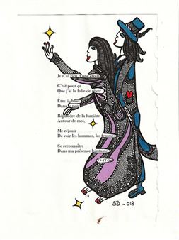 Je n'ai rien d'une étoile / Encre de Chine et crayon de couleur sur page de livre / Monogrammé et daté - Stéphanie Buttay