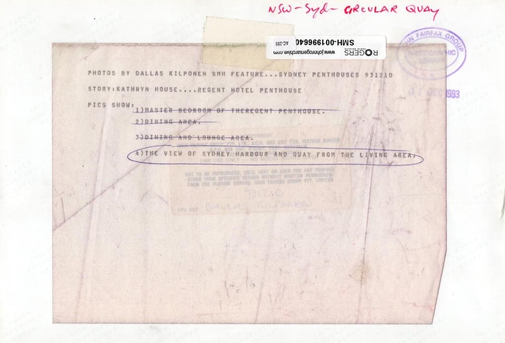 Artwork by Dallas Kilponen, View of Sydney Harbour and Circular Quay, Sydney, Made of gelatin silver print