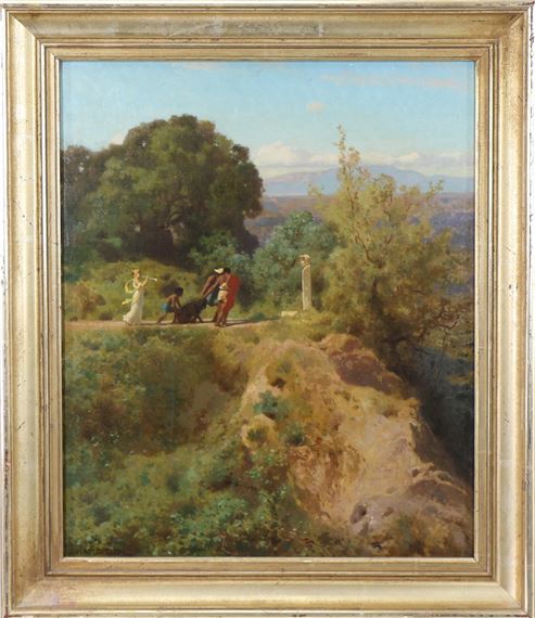 Classical scene of a lamb being led to a sacrificial altar with a priestess by Jules Didier