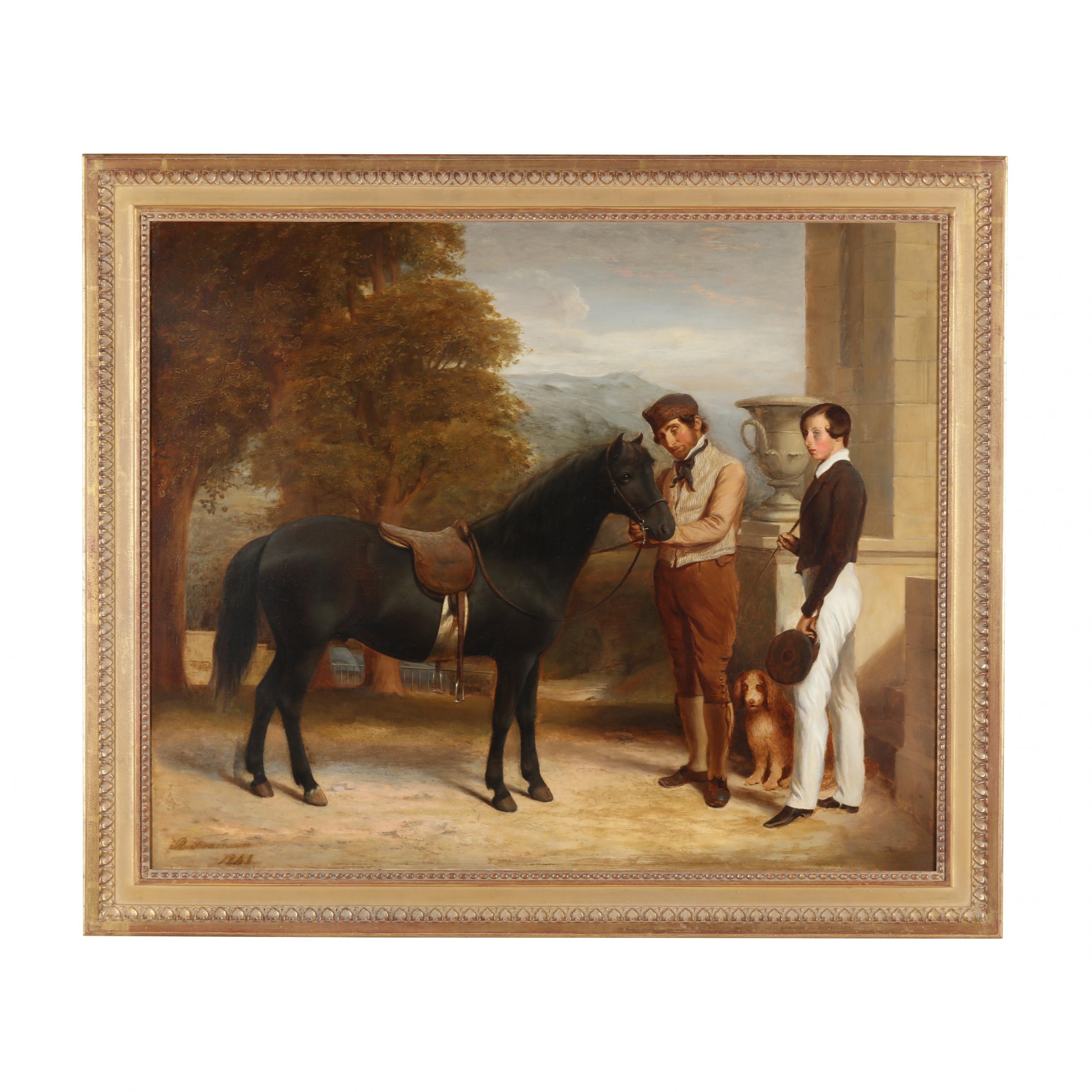 Robert Frain | Portrait of a Boy with his Pony, a Groom and a Spaniel ...