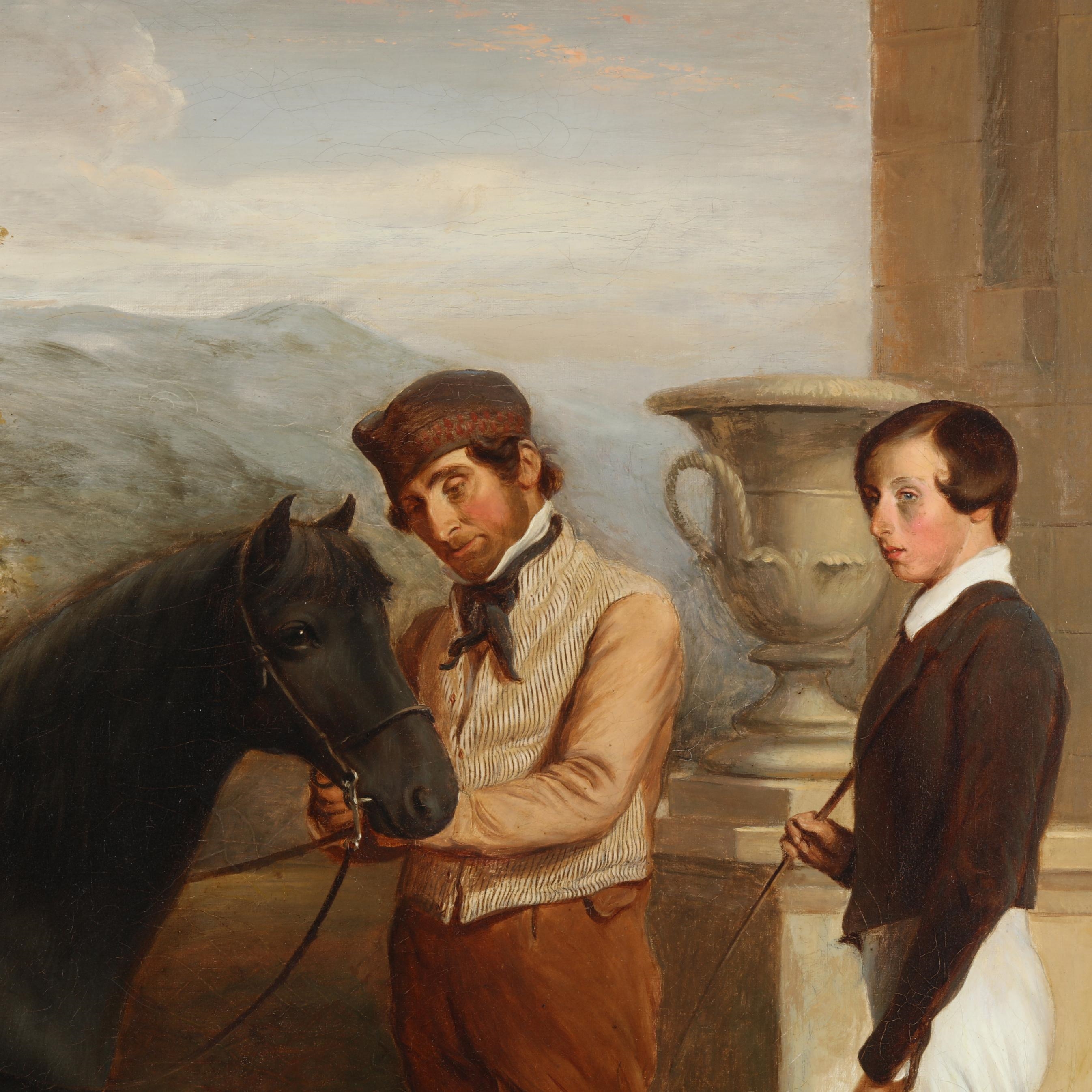 Robert Frain | Portrait of a Boy with his Pony, a Groom and a Spaniel ...