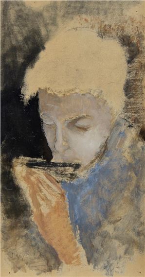 Hippolyte DAEYE (1873-1952), oil on canvas maroufled on panel Mouth-harmonica player, signed by Hippolyte Daeye