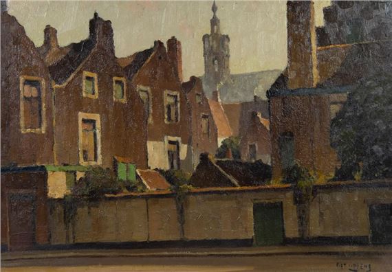 Piet LIPPENS (1890-1981), oil on canvas St Elisabethbegijnhof, view from Proveniersstraat Ghent, signed