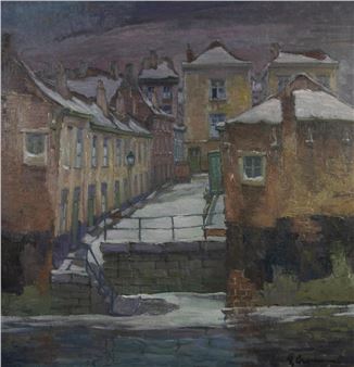 Gustaaf CROMMELYNCK (1883-1961), oil on board Sint-Widostraat seen from the castle Gravensteen, signed - Gustaaf Crommelynck