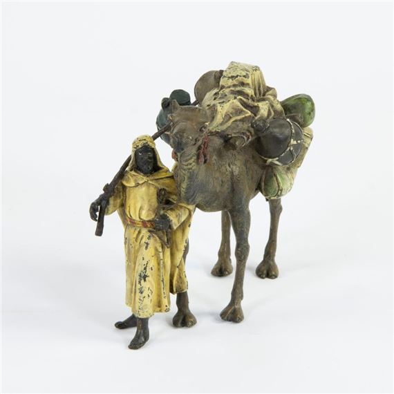 Vienna cold-painted bronze of an Arab with camel, marked by Viennese School
