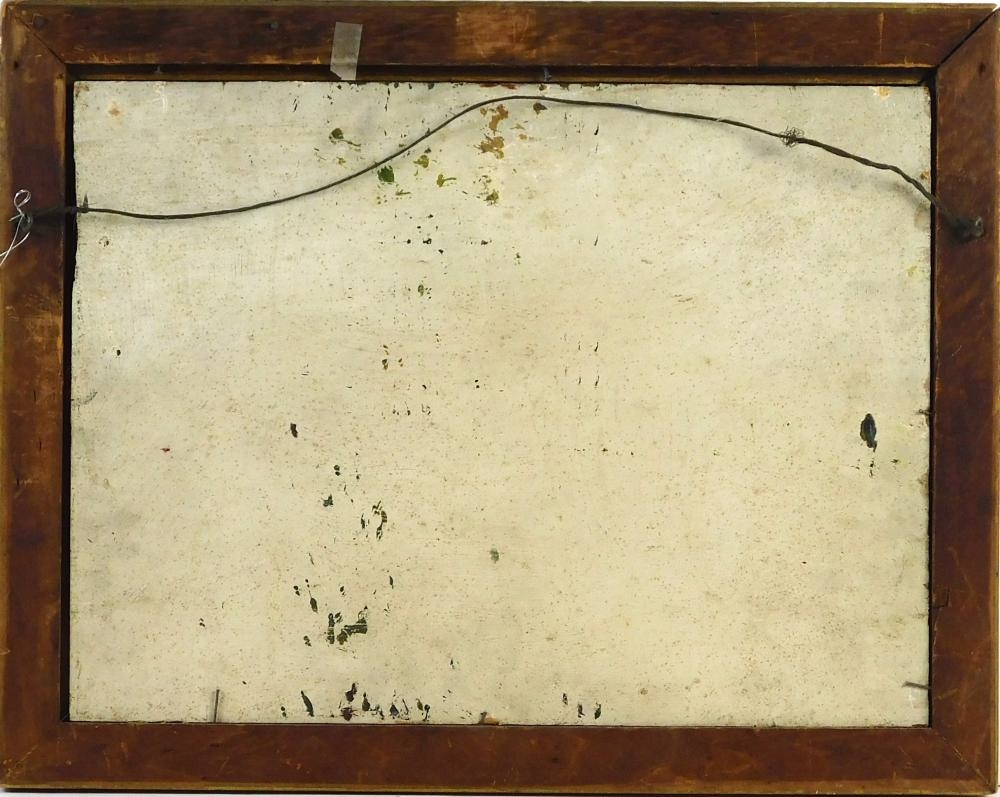 Artwork by James Goodwin McManus, Impressionistic purple medieval castle on a hill with yellow sky, Made of oil on board