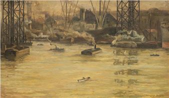 "Barcas en el puerto". - Waldimiro Melgarejo Muñoz