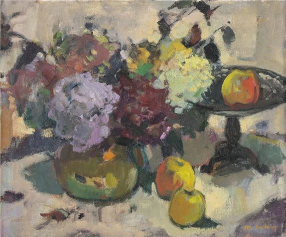Nature morte aux fleurs et aux pommes by Maurice Leclercq