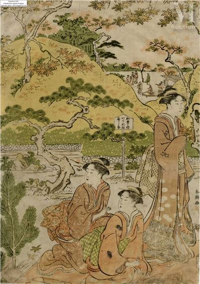 "Vue des feuilles d'automne au temple Kaianji" by Katsukawa Shunsh