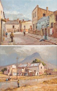 Street Scene with Lion's Head; Street Scene with Table Mountain by Carlo Sdoya