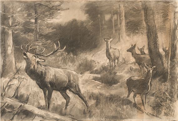 Franz Xaver von Pausinger | Roaring stag with hinds | MutualArt