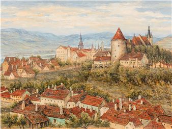 View on the Pulverturm and the Piaristenkirche in Krems - Siegfried Stoitzner