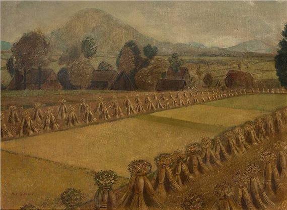 Jacob Kramer | JACOB KRAMER (1892-1962) LANDSCAPE WITH HAYSTACKS ...