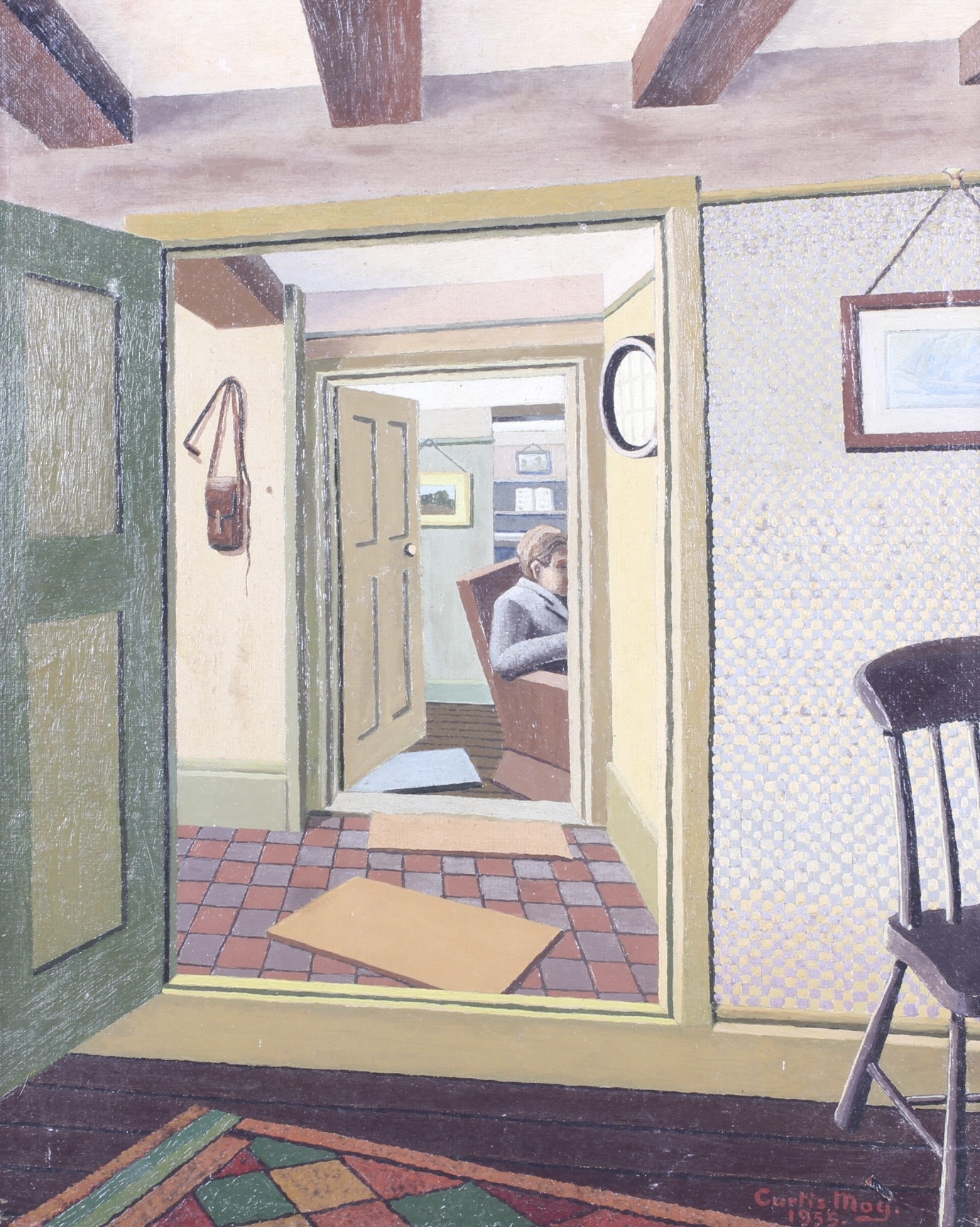 Artwork by Frederick Newton Curtis Moy, 'Lambs Green Interior 1955'., Made of oil on board
