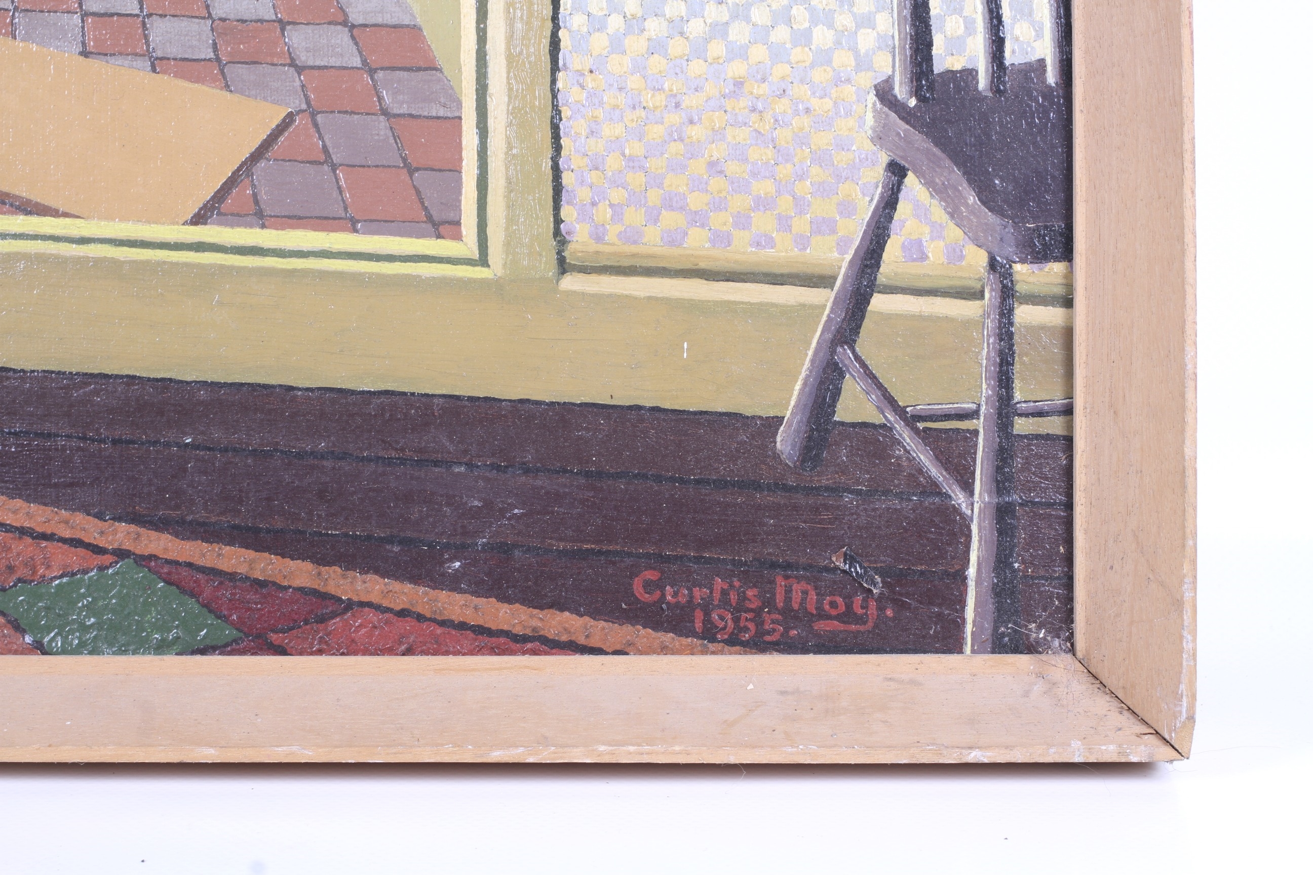 Artwork by Frederick Newton Curtis Moy, 'Lambs Green Interior 1955'., Made of oil on board