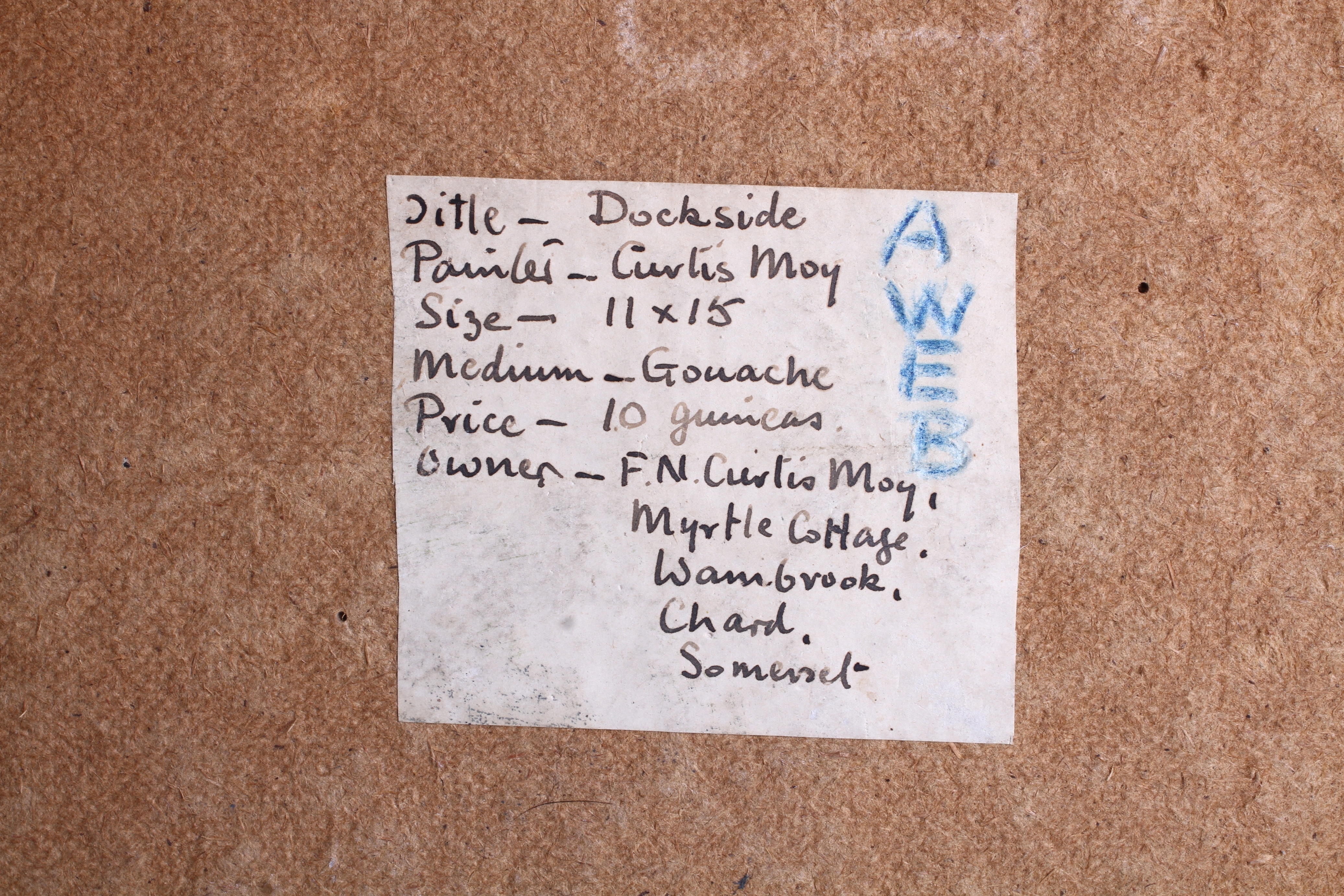 Artwork by Frederick Newton Curtis Moy, 'Dockside 1954'., Made of gouache on board