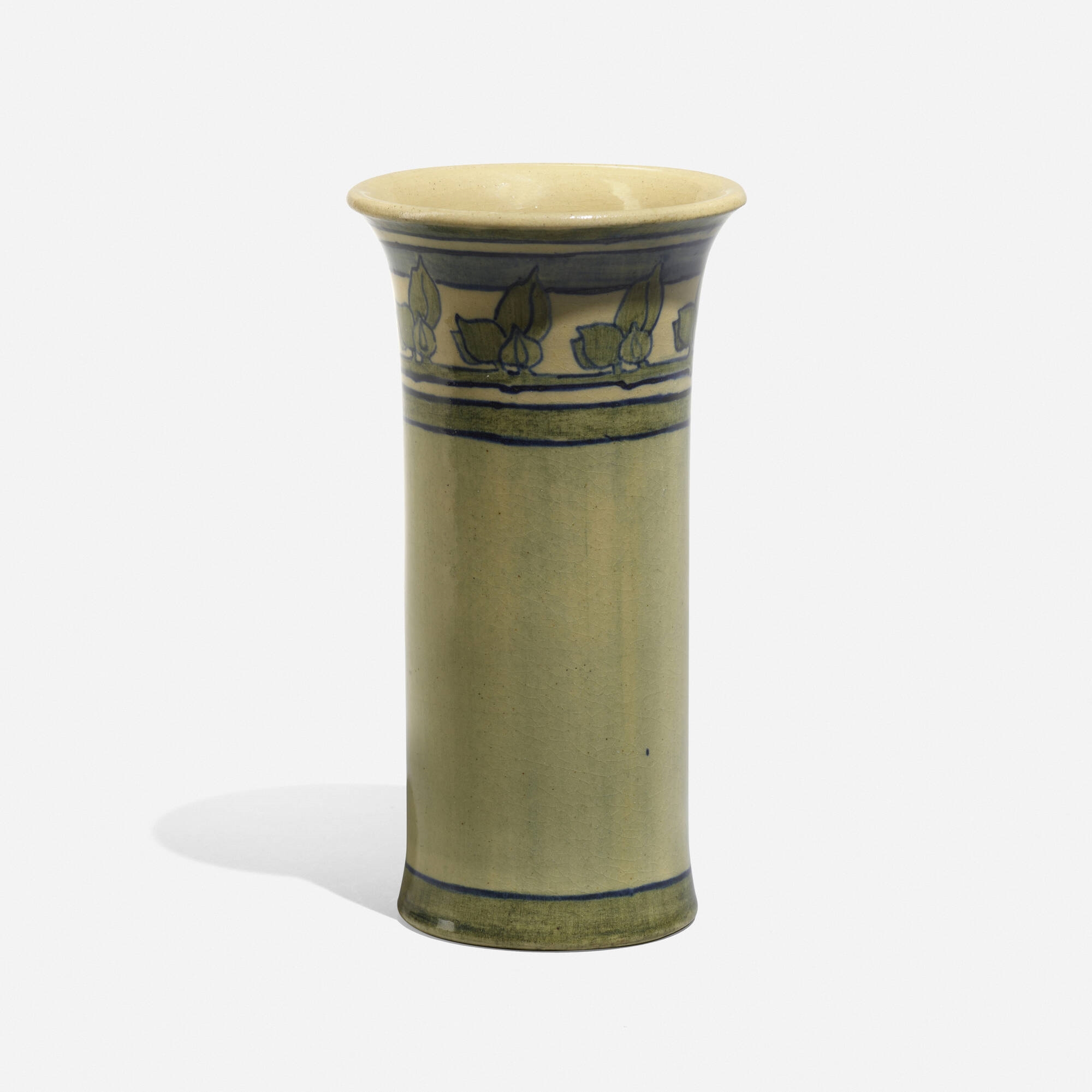 Artwork by Mary Sheerer, Early vase with stylized leaves, Made of glazed earthenware