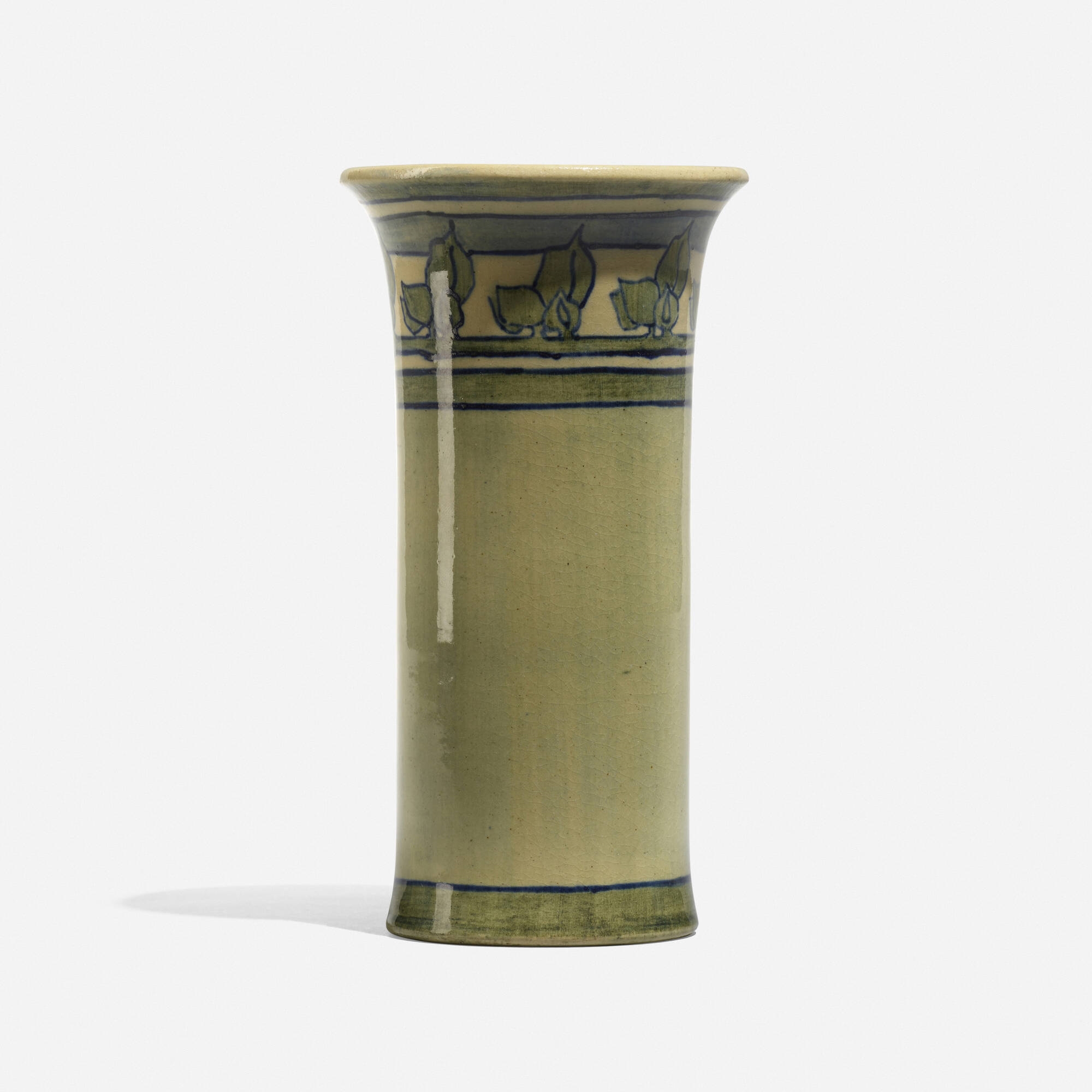 Artwork by Mary Sheerer, Early vase with stylized leaves, Made of glazed earthenware