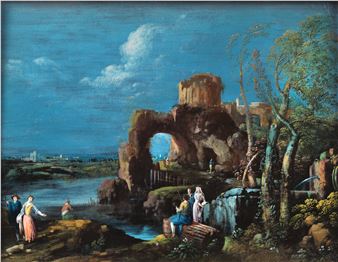 Figures in a river landscape with ruins - Maria Luisa Raggi