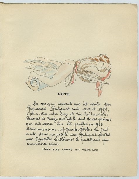 Artwork by Raymond Radiguet, Raymond RADIGUET. ROJAN, in the spirit of. Vers libres, par ? Aux dépens d'un amateur pour le profit de quelques autres, Made of Arches vellum