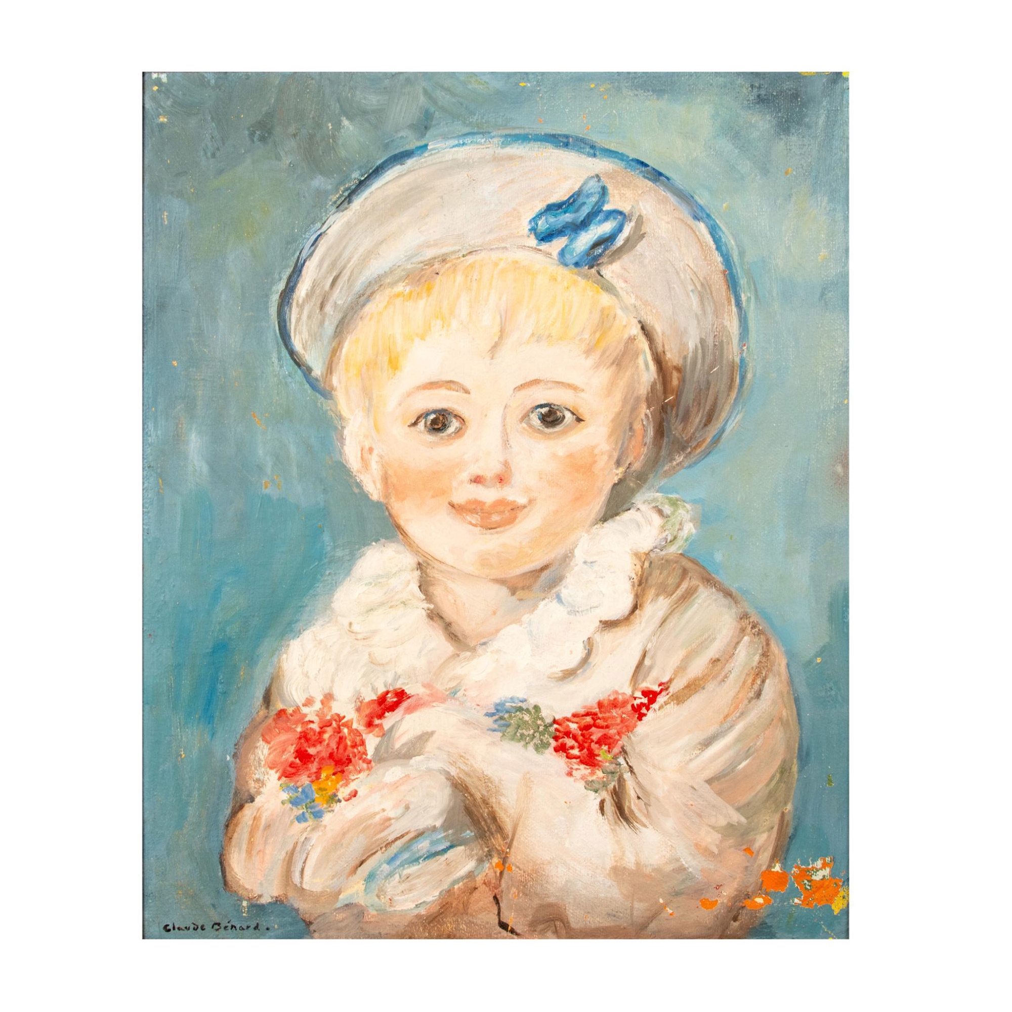 Artwork by Claude Benard, Claude Benard, Original Oil on Canvas, Child Portrait Signed, Made of oil on canvas