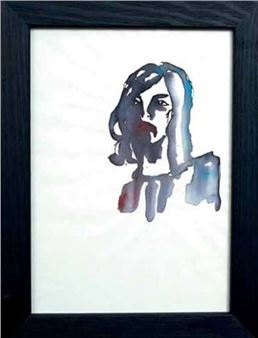 Rebecca Bournigault (1970) Portrait of a woman in blue Watercolor on paper 18 x 13 cm - Rebecca Bournigault
