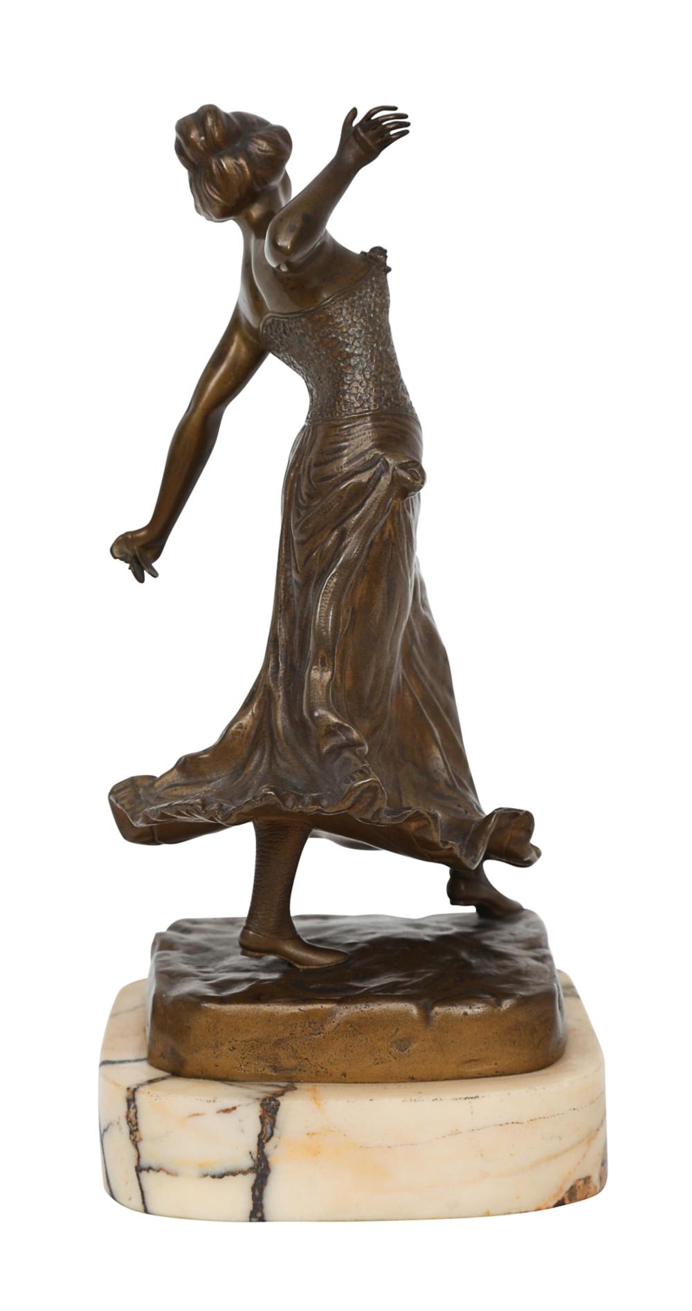 Artwork by Adrien Etienne Gaudez, A finely detailed bronze figure depicting the Spanish dancer supported on a marble base, Made of bronze