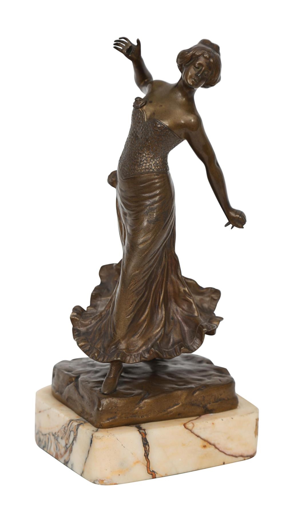 Artwork by Adrien Etienne Gaudez, A finely detailed bronze figure depicting the Spanish dancer supported on a marble base, Made of bronze