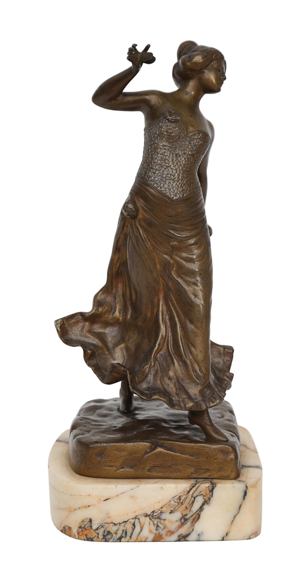 Artwork by Adrien Etienne Gaudez, A finely detailed bronze figure depicting the Spanish dancer supported on a marble base, Made of bronze