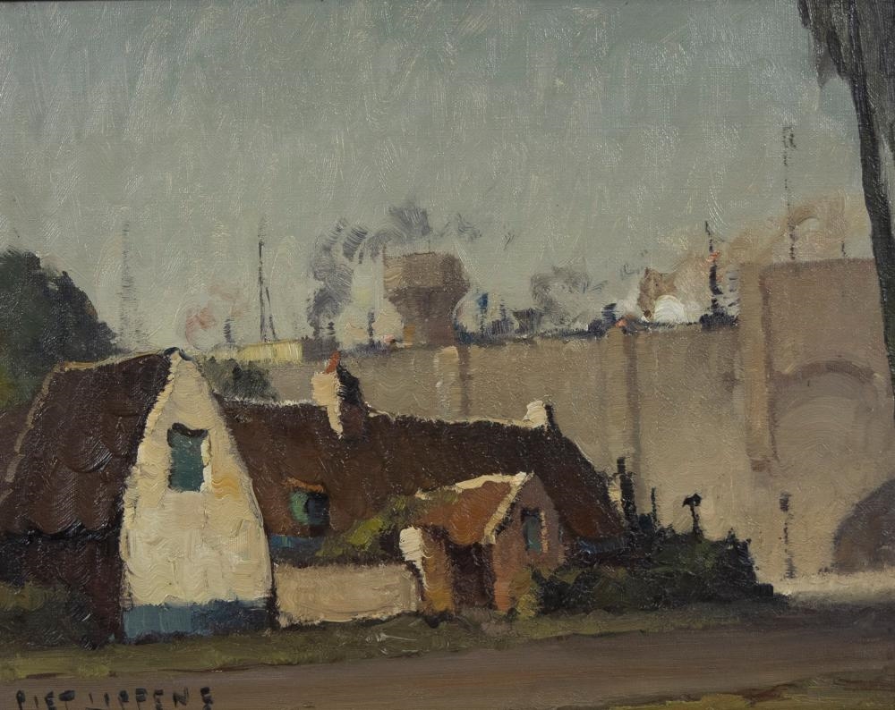 Artwork by Piet Lippens, Piet LIPPENS (1890-1981), oil on panel Water tower for steam locomotives St Pietersstation, signed, Made of oil on panel