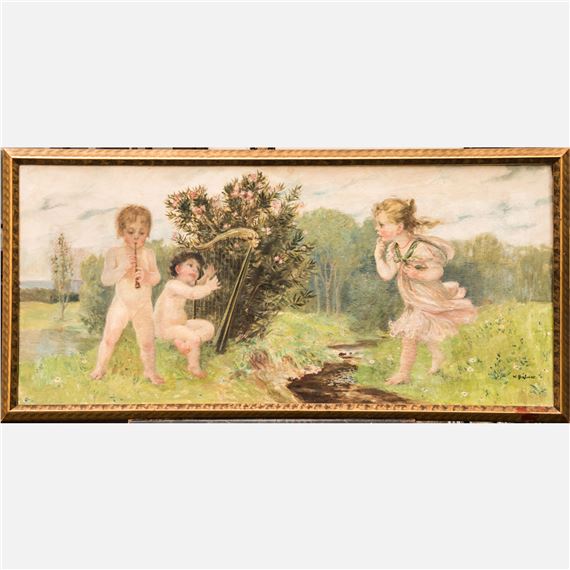 children making music in landscape by Paul Friedrich Wilhelm Balmer