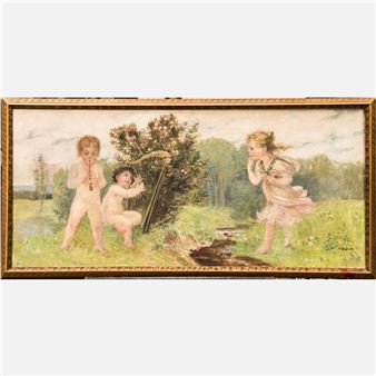 children making music in landscape - Paul Friedrich Wilhelm Balmer