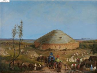 Préparatifs d'un mariage aux abords d'un mausolée antique - Louis Le Bas