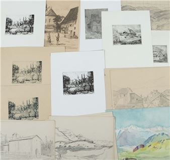 Konvolut mit 12 Zeichnungen, 8 Druckgrafiken und 2 Aquarellen, verschiedene Darstellungen, Techniken und Größen, meist sign. - Walther Meier Bitsch