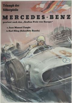 &quot;Mercedes-Benz gewinnt auch den Großen Preis von Europa&quot;, im Druck sign. - Hans Liska