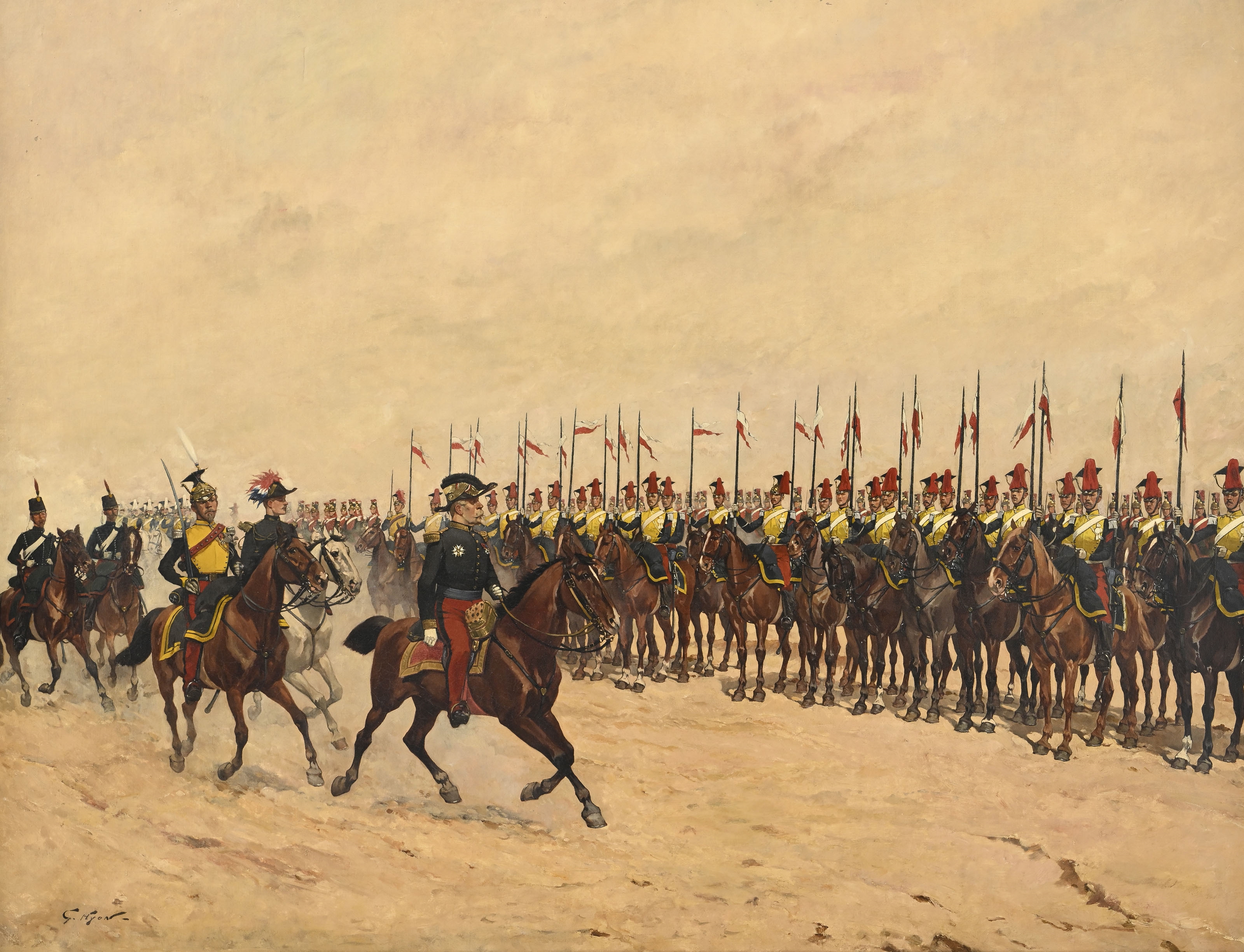 Artwork by Georges Louis Hyon, Régiment de cavalerie avant la bataille, Made of oil on canvas