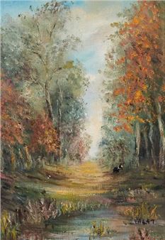 - Paysage aux arbres Huile sur toile signée en bas à droite 13 - Pierre Valat